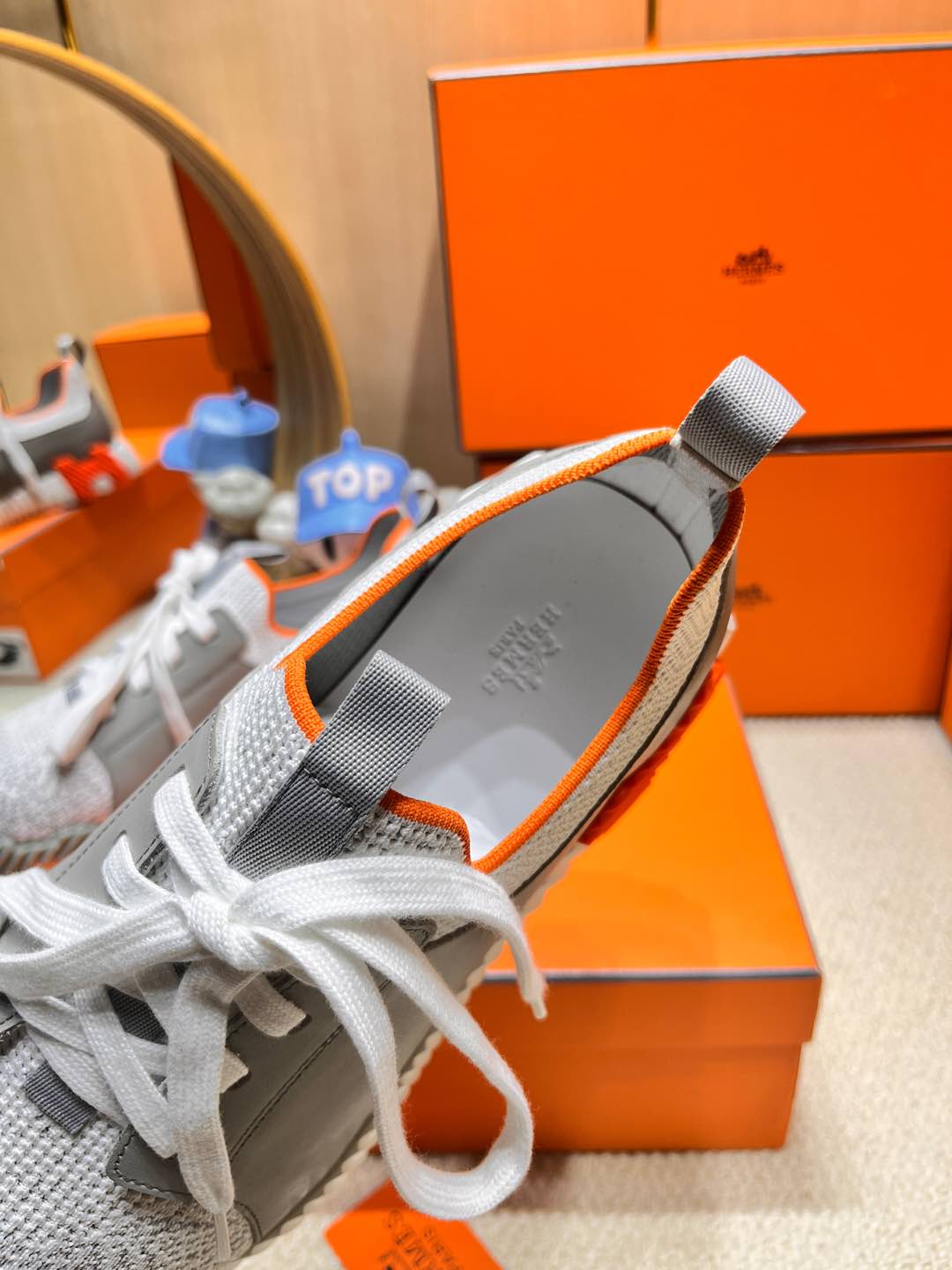 DEPART SLIP-ON SNEAKER IN WHITE MIX MOUSE GRAY KNIT AND CALFSKIN