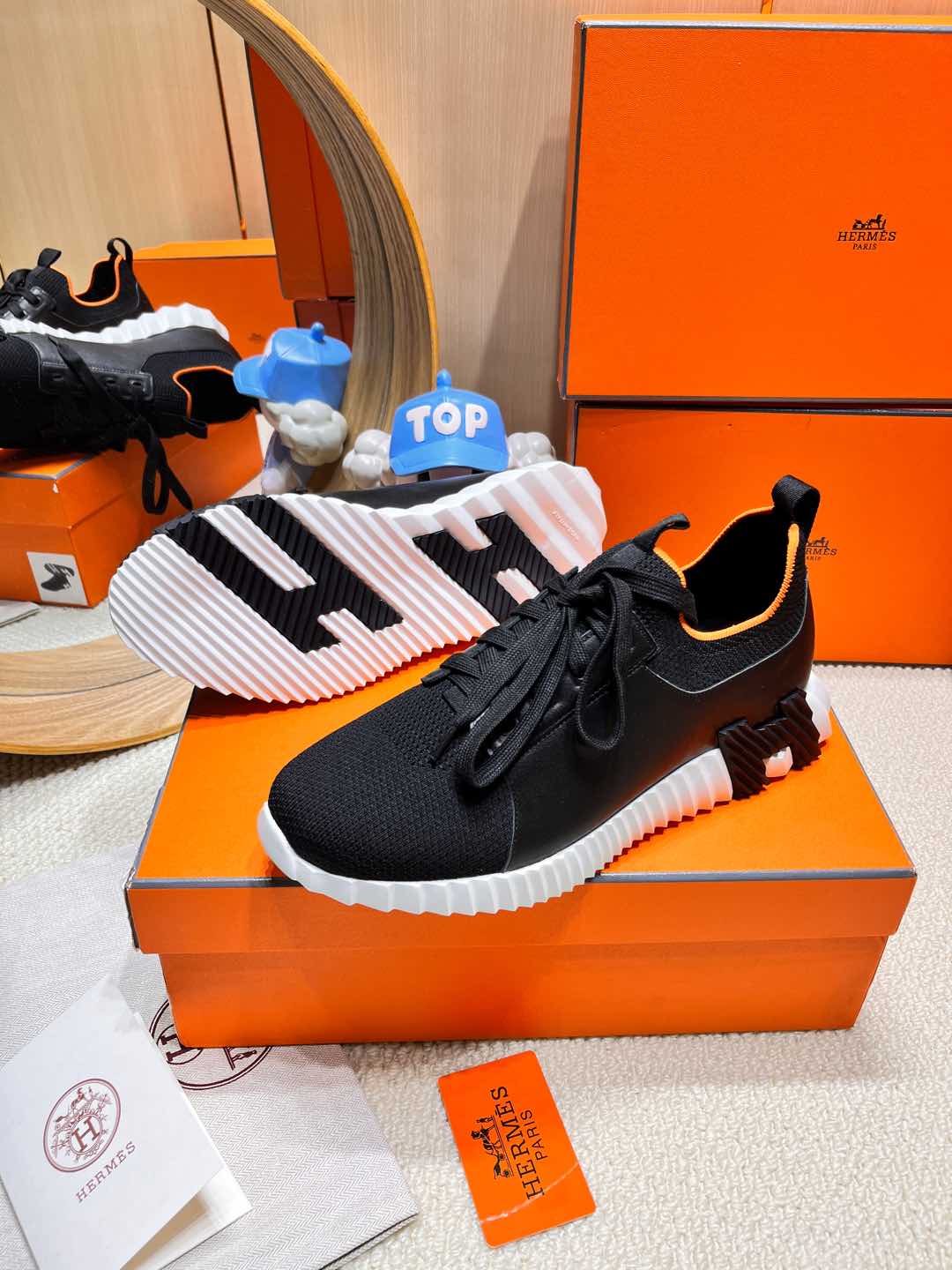 DEPART SLIP-ON SNEAKER IN BLACK MIX WHITE KNIT AND CALFSKIN