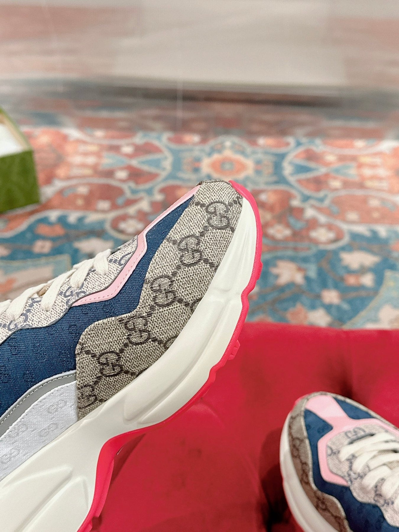 GG RHYTON TRAINER LIGHT BROWN AND PINK CALFSKIN