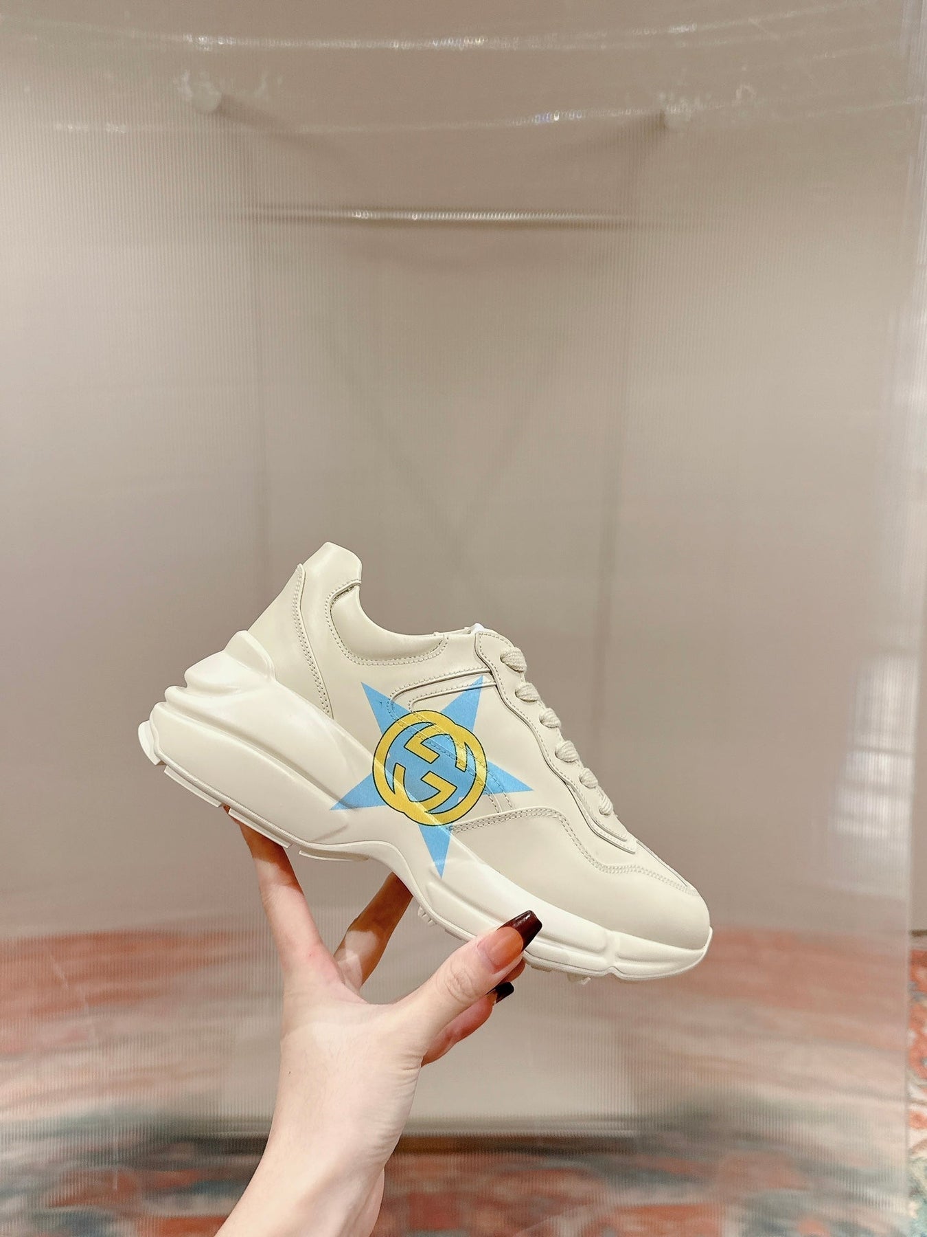 GG RHYTON LOGO TRAINER WHITE CALFSKIN