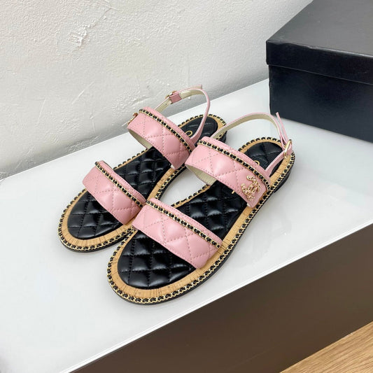 DOUBLE STRAPS SANDALS IN LIGHT PINK LAMBSKIN