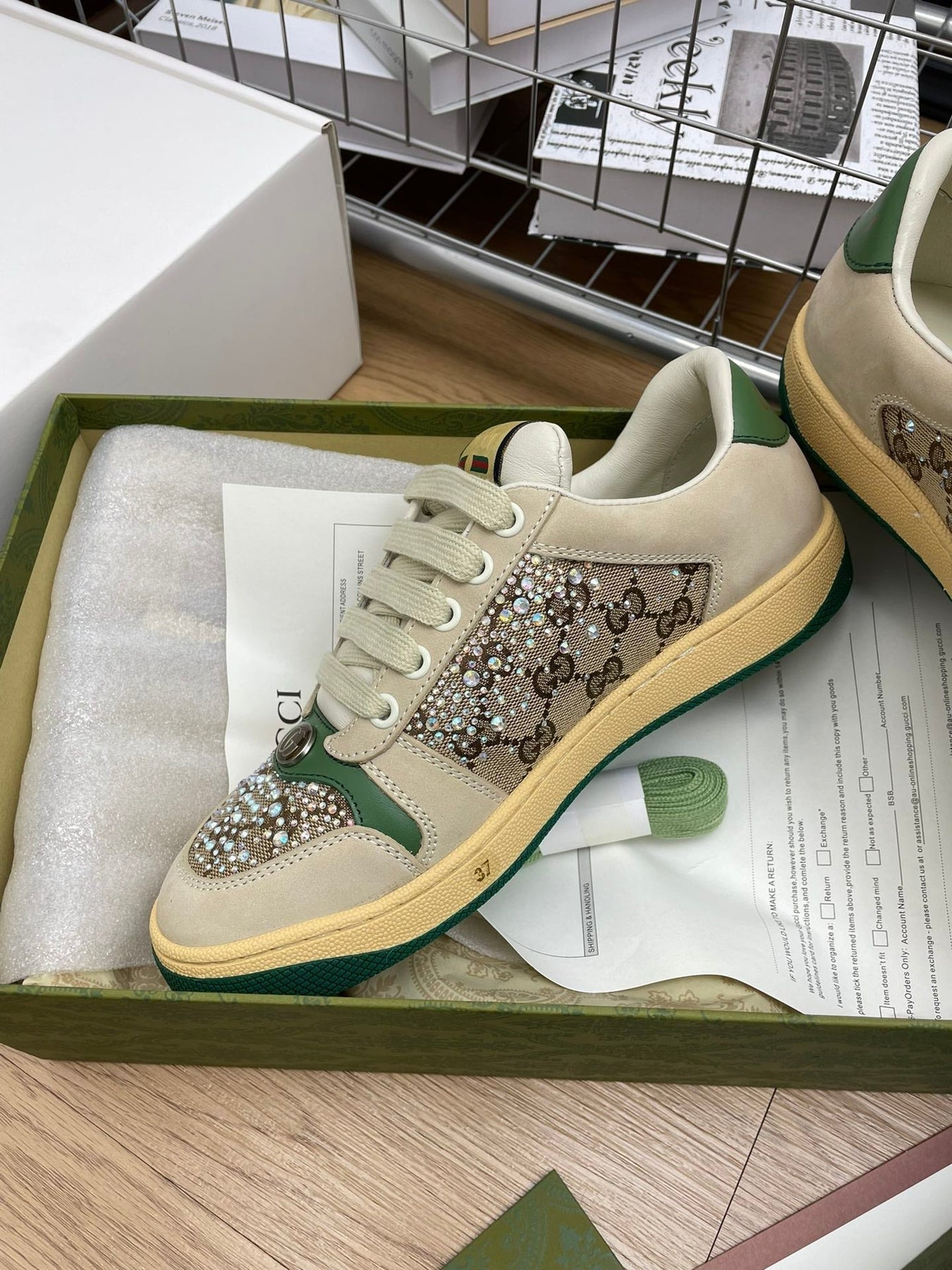 GG SNEAKER WITH DIAMOND IN IVORY SUEDE AND CANVAS