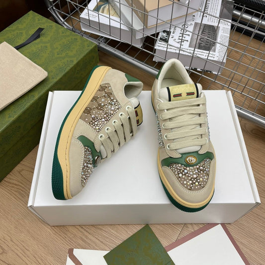 GG SNEAKER WITH DIAMOND IN IVORY SUEDE AND CANVAS