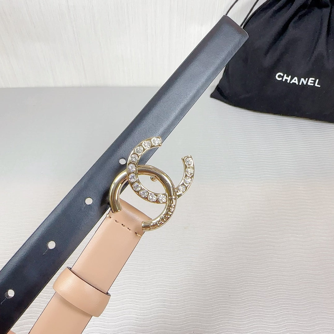 CC BELT 20 MM IN DESERT SAND SMOOTH CALFSKIN GOLD HARDWARE ATTACH RHINSTONE