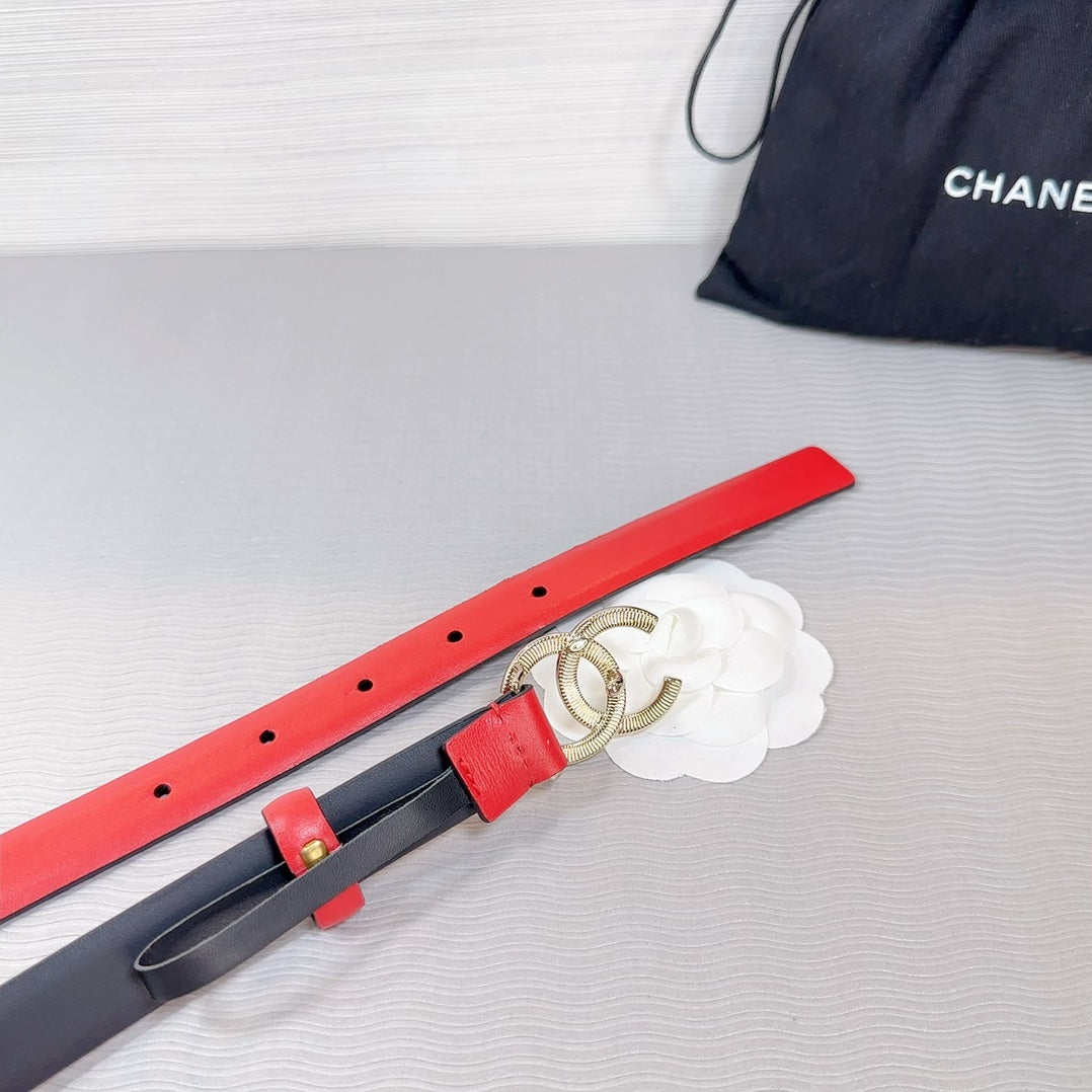 CC BELT 20 MM IN CRIMSON RED SMOOTH CALFSKIN GOLD HARDWARE ATTACH RHINSTONE