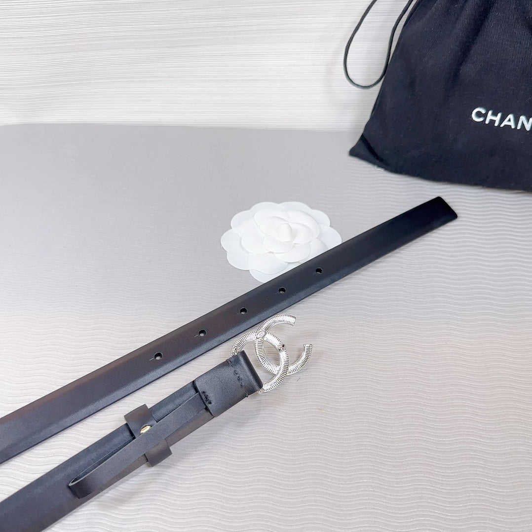 CC BELT 20 MM IN BLACK SMOOTH CALFSKIN SILVER HARDWARE ATTACH RHINSTONE