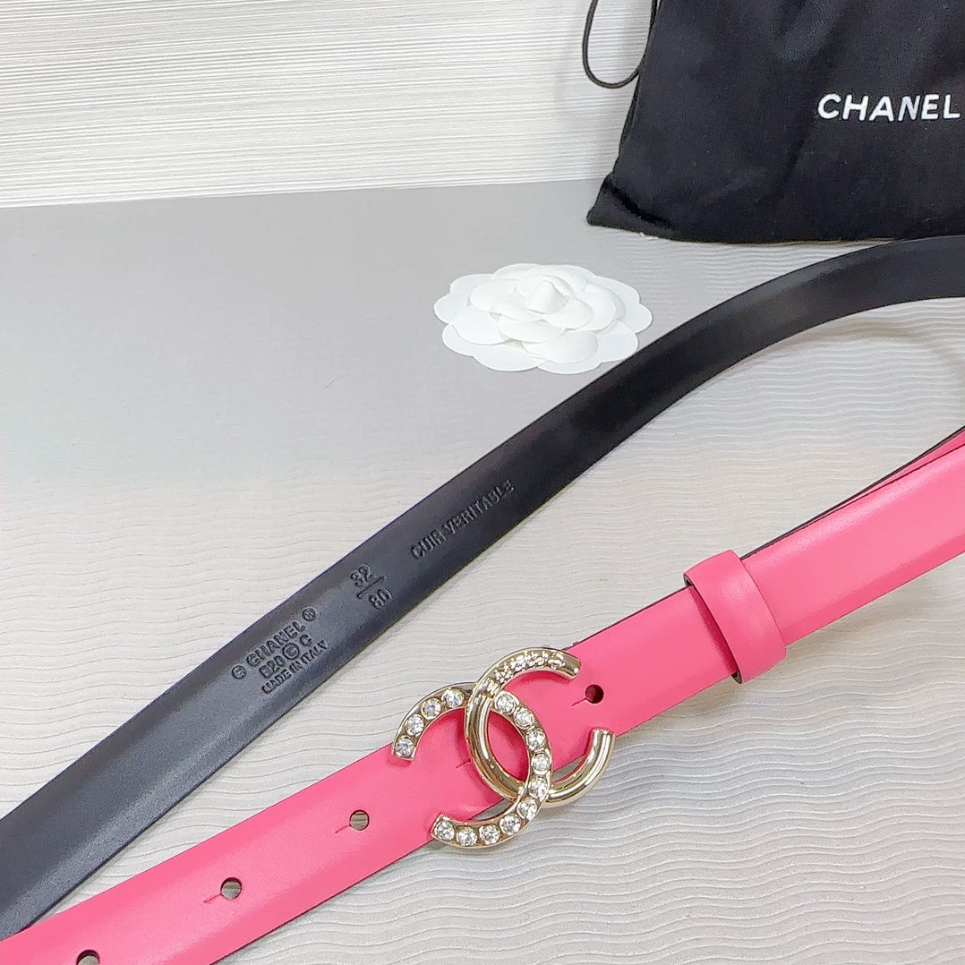 CC BELT 20 MM IN DEEP PINK SMOOTH CALFSKIN GOLD HARDWARE ATTACH RHINSTONE