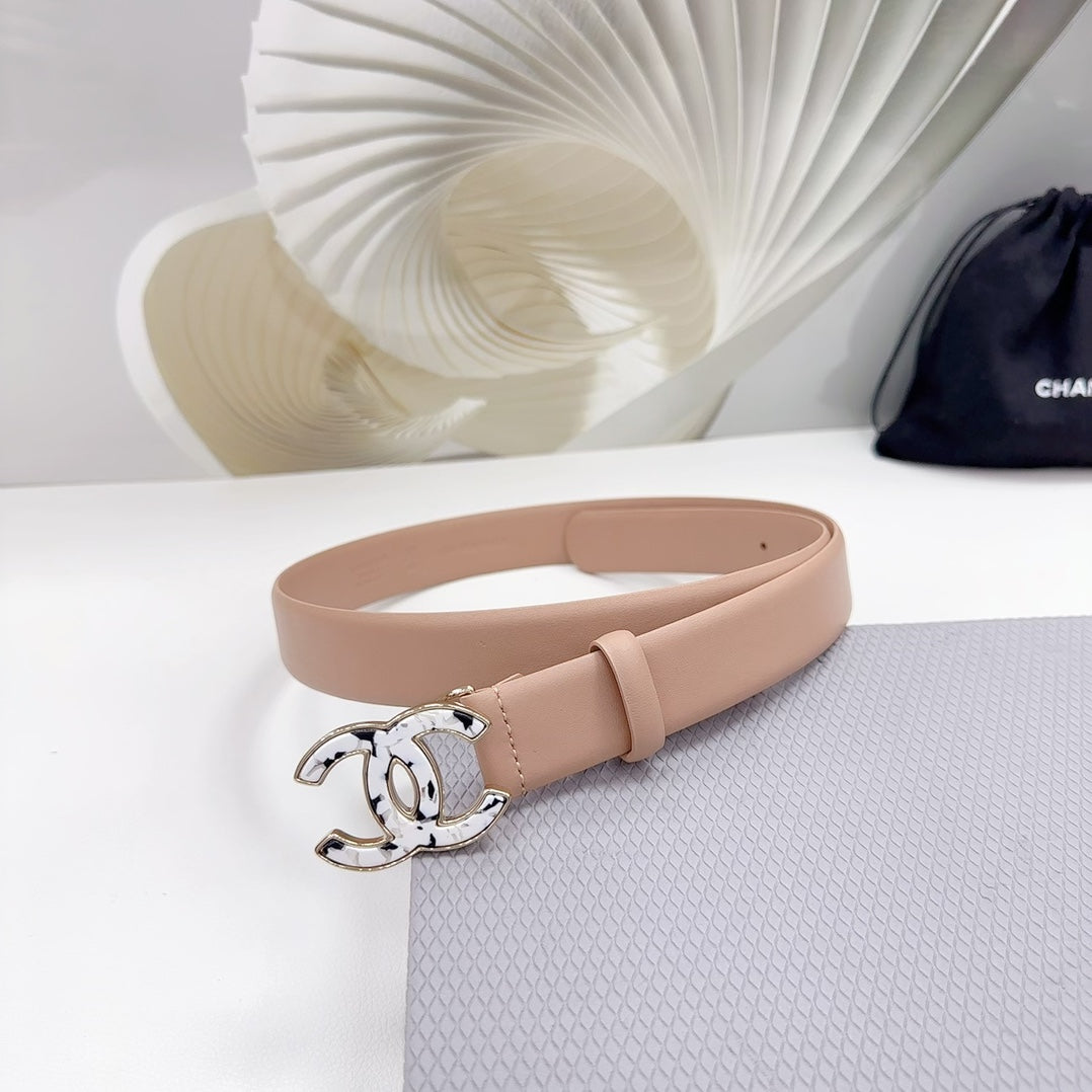 CC 30MM BELT IN ALMOND BEIGE SHINNY CALFSKIN WHITE LOGO