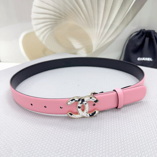 CC 30MM BELT IN PINK PASTEL SHINNY CALFSKIN WHITE LOGO