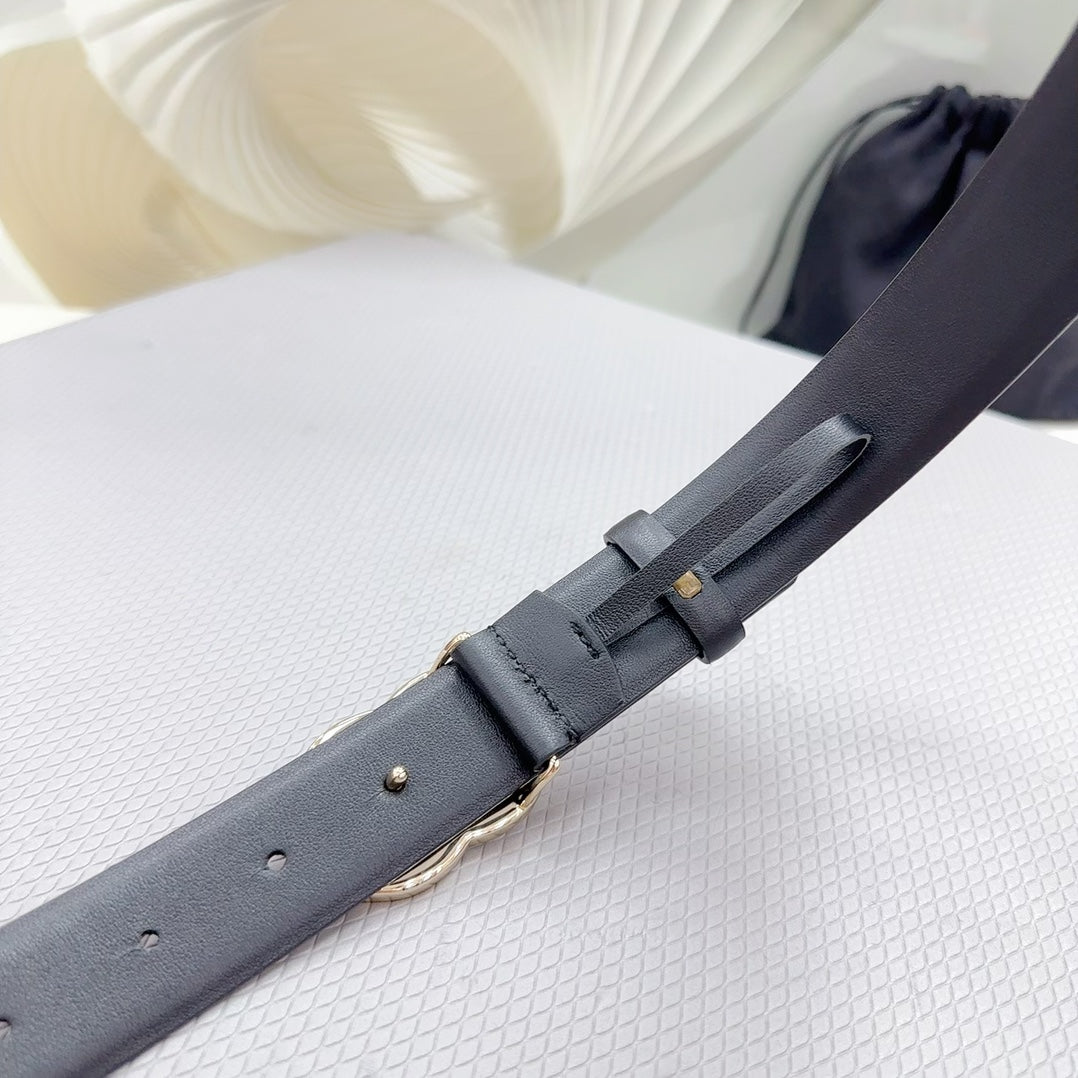 CC 30MM BELT IN BLACK SHINNY CALFSKIN WHITE LOGO