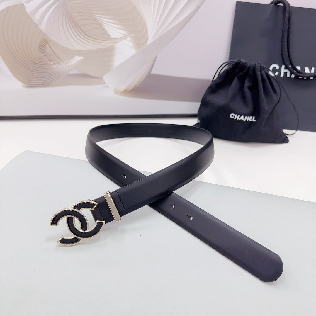 CC 30MM BELT IN BLACK SMOOTH CALFSKIN METAL HARDWARE