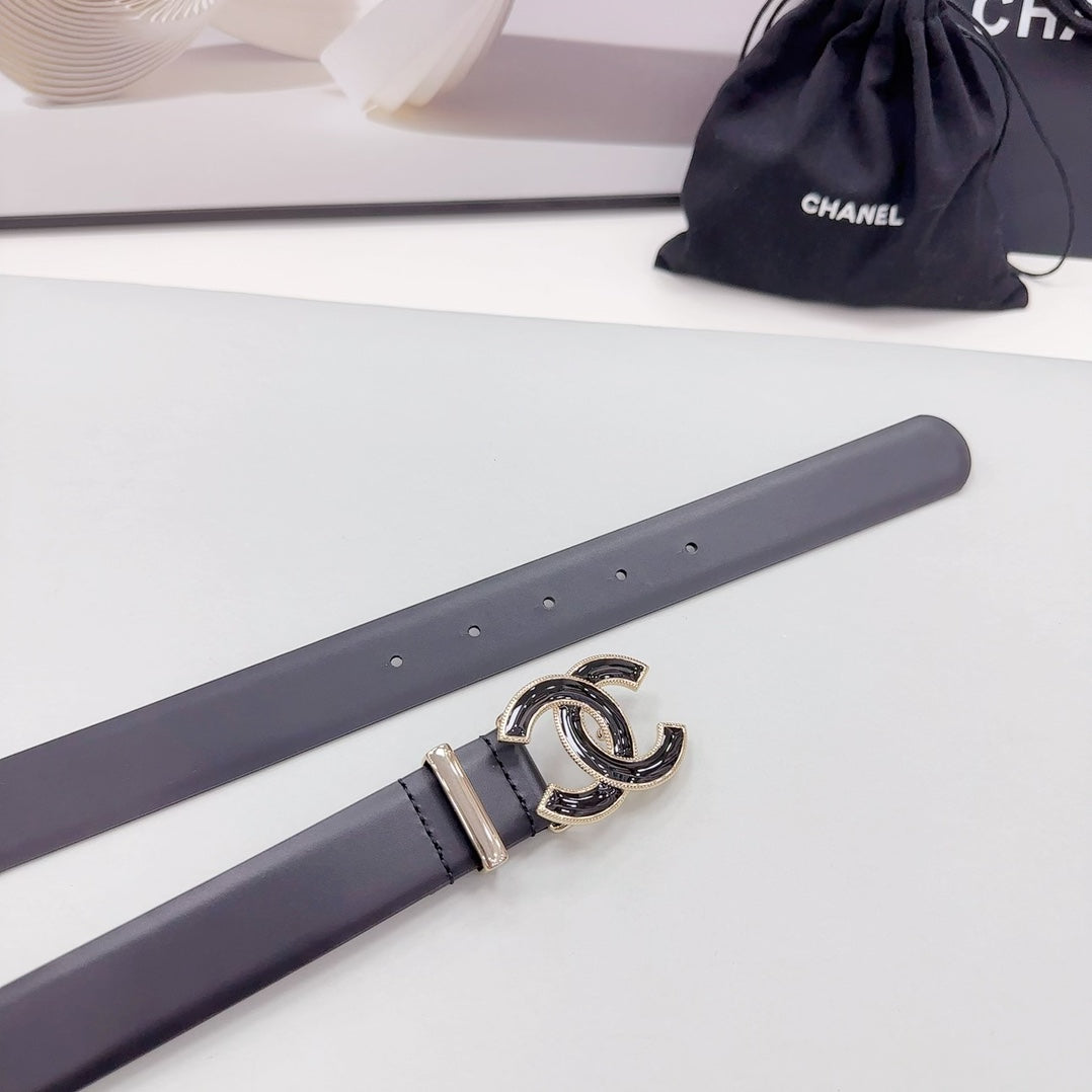 CC 30MM BELT IN BLACK SMOOTH CALFSKIN METAL HARDWARE