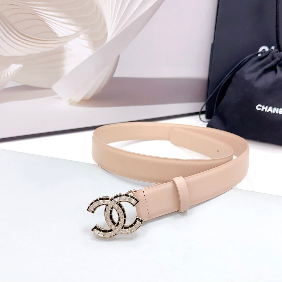 CC 30MM BELT IN ALMOND BEIGE CALFSKIN METAL HARDWARE