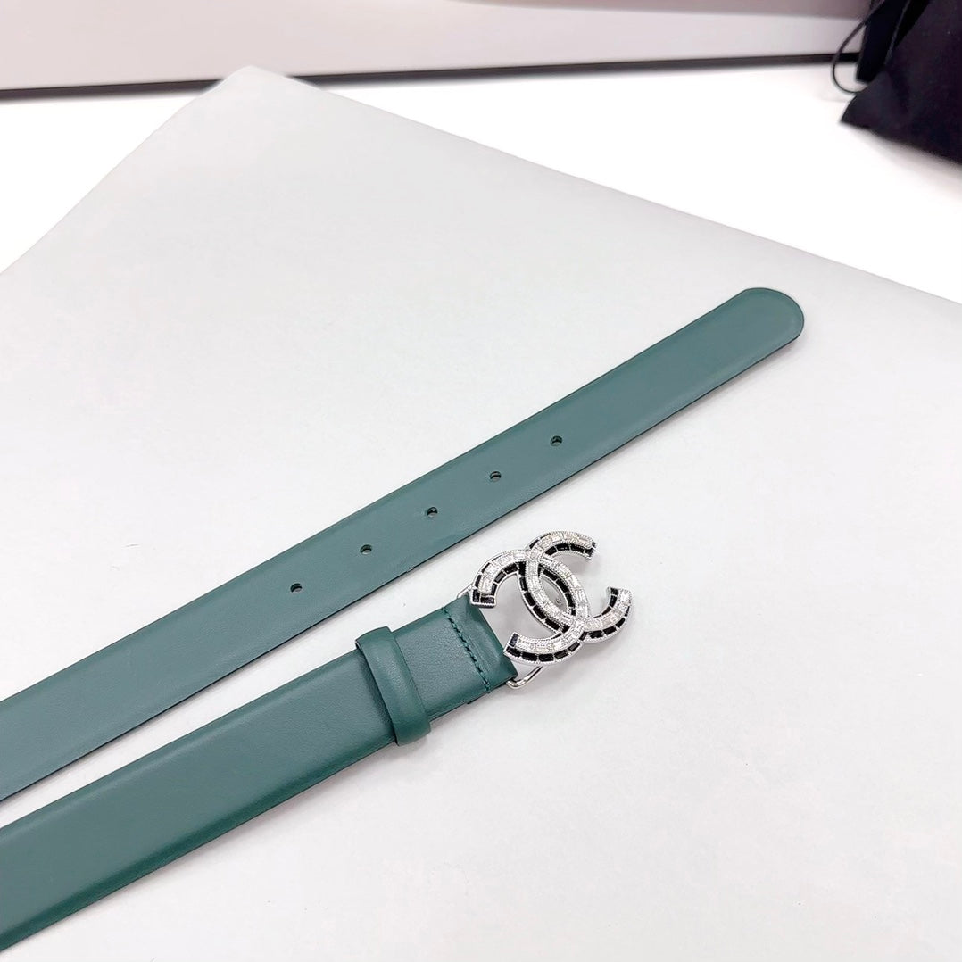 CC 30MM BELT IN GREEN FOREST CALFSKIN METAL HARDWARE