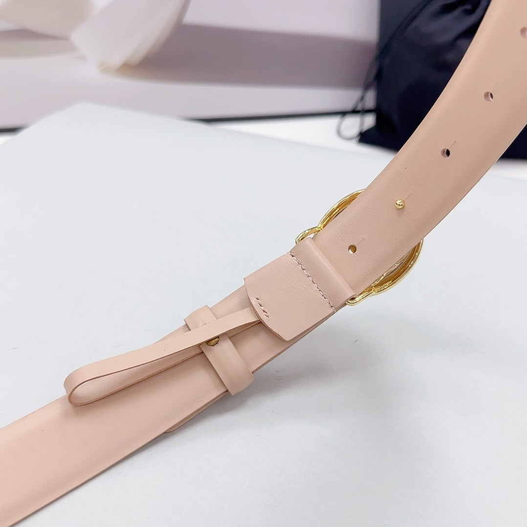 CC 30MM BELT IN NUDE BEIGE CALFSKIN GOLD HARDWARE ATTACH PEARLS