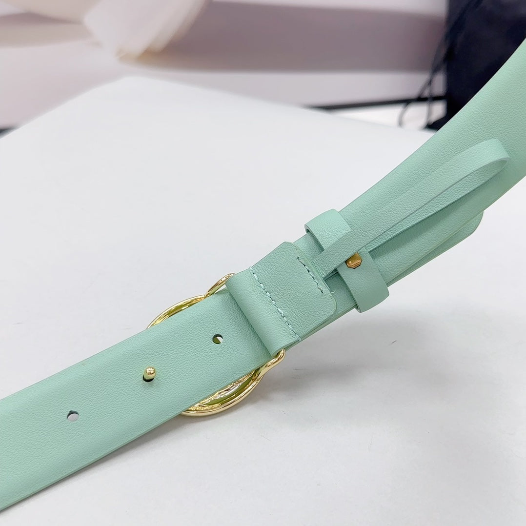CC 30MM BELT IN GREEN MINT CALFSKIN GOLD HARDWARE ATTACH PEARLS