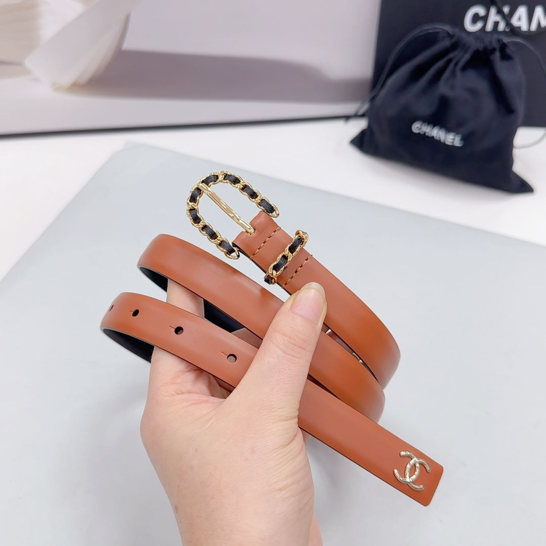 CC BELT 20 MM IN BRONZE BROWN MIX BLACK CALFSKIN GOLD HARDWARE