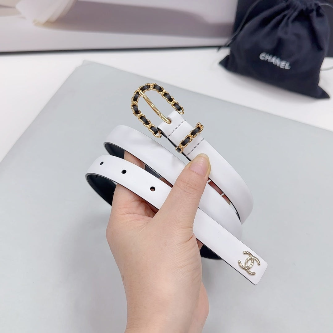 CC BELT 20 MM IN WHITE MIX BLACK CALFSKIN GOLD HARDWARE