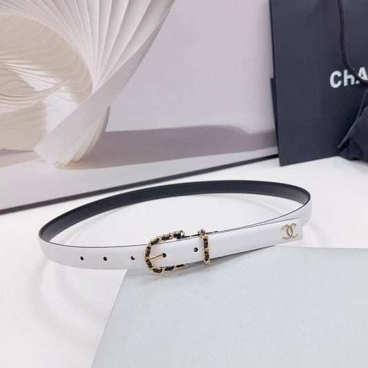 CC BELT 20 MM IN WHITE MIX BLACK CALFSKIN GOLD HARDWARE