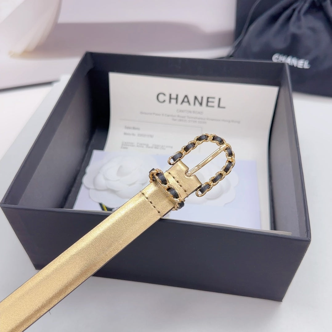 CC BELT 20 MM IN GOLD MIX BLACK CALFSKIN GOLD HARDWARE