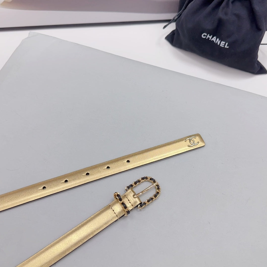 CC BELT 20 MM IN GOLD MIX BLACK CALFSKIN GOLD HARDWARE