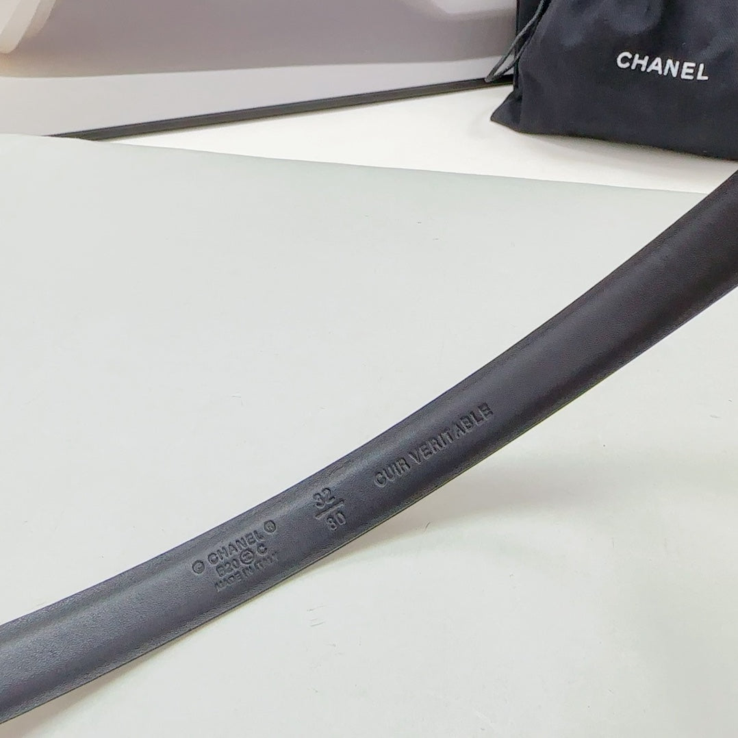 CC BELT 20 MM IN GOLD MIX BLACK CALFSKIN GOLD HARDWARE