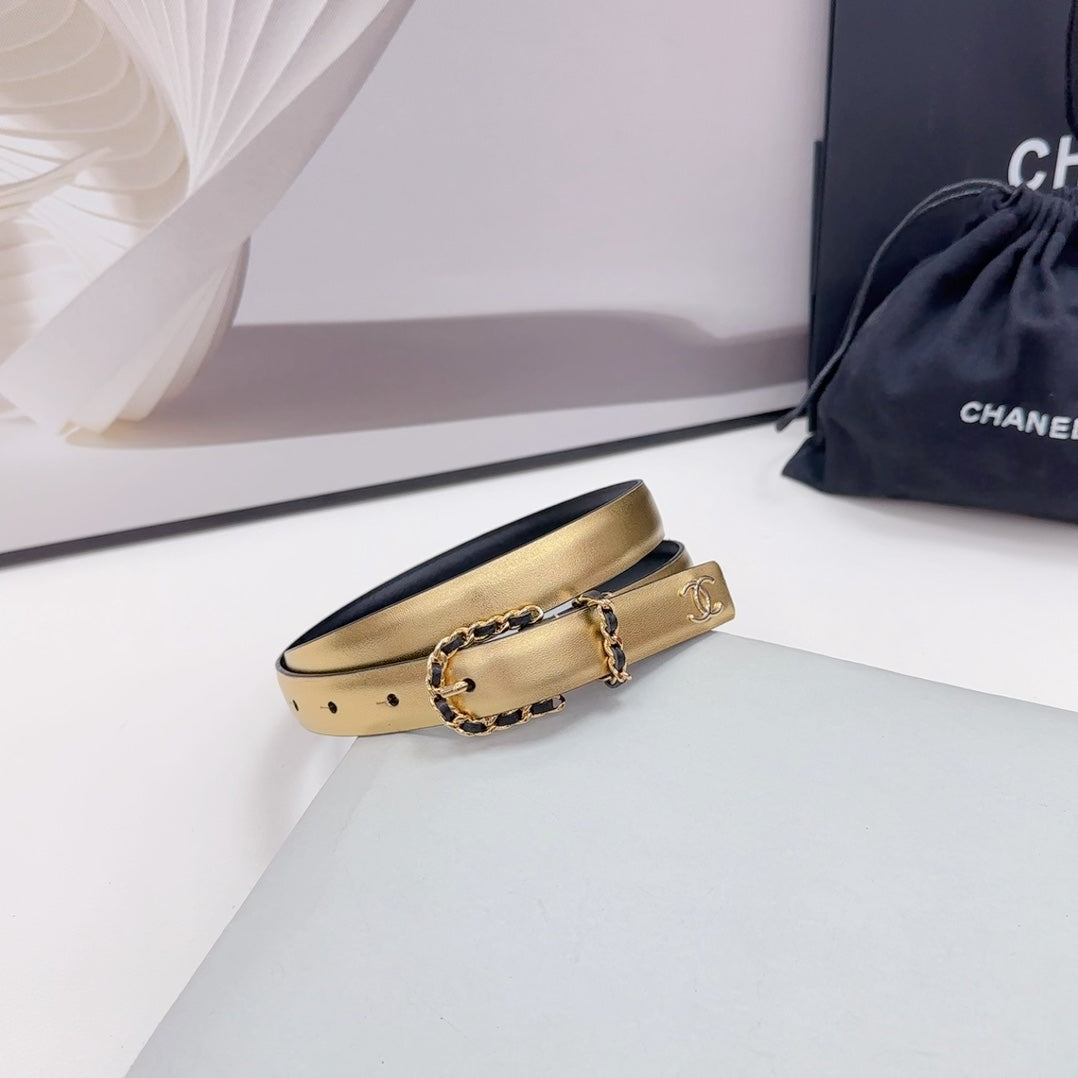 CC BELT 20 MM IN GOLD MIX BLACK CALFSKIN GOLD HARDWARE