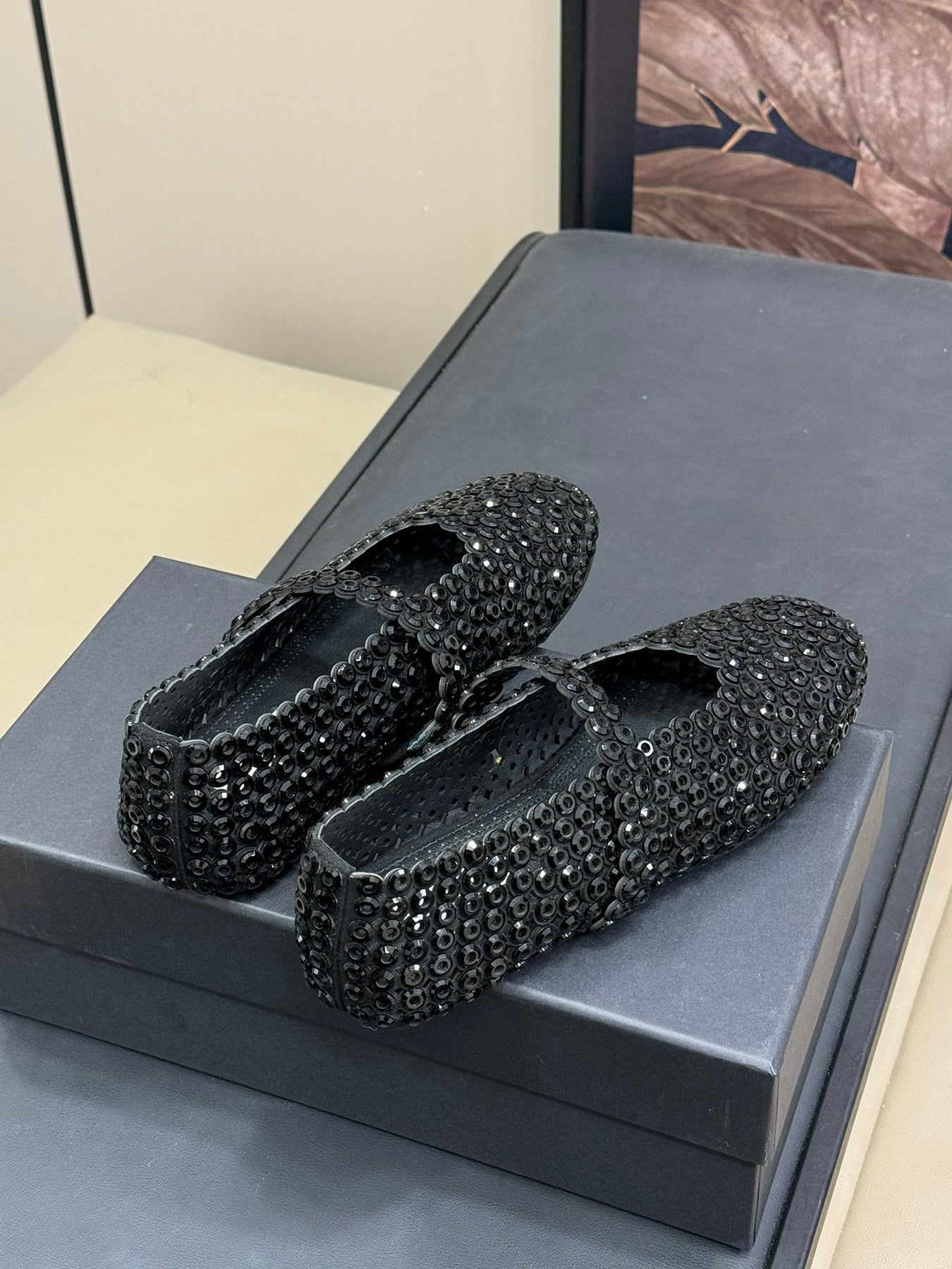 CRYSTAL-EMBELLISHED BALLERINA SHOES BLACK