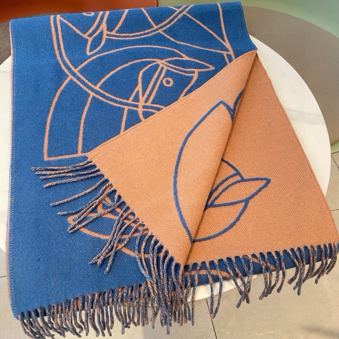 CASAQUE ENTRELACS EQUESTRES 190 CM SCARF IN AZURE BLUE CASHMERE