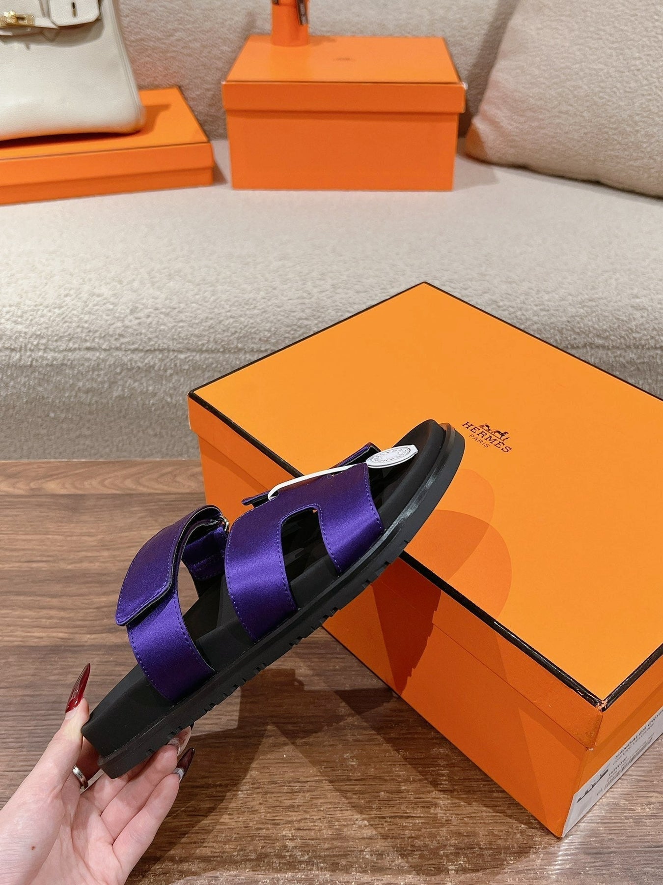 CHYPRE SANDAL BLACK MIX IMPERIAL BLUE CALFSKIN