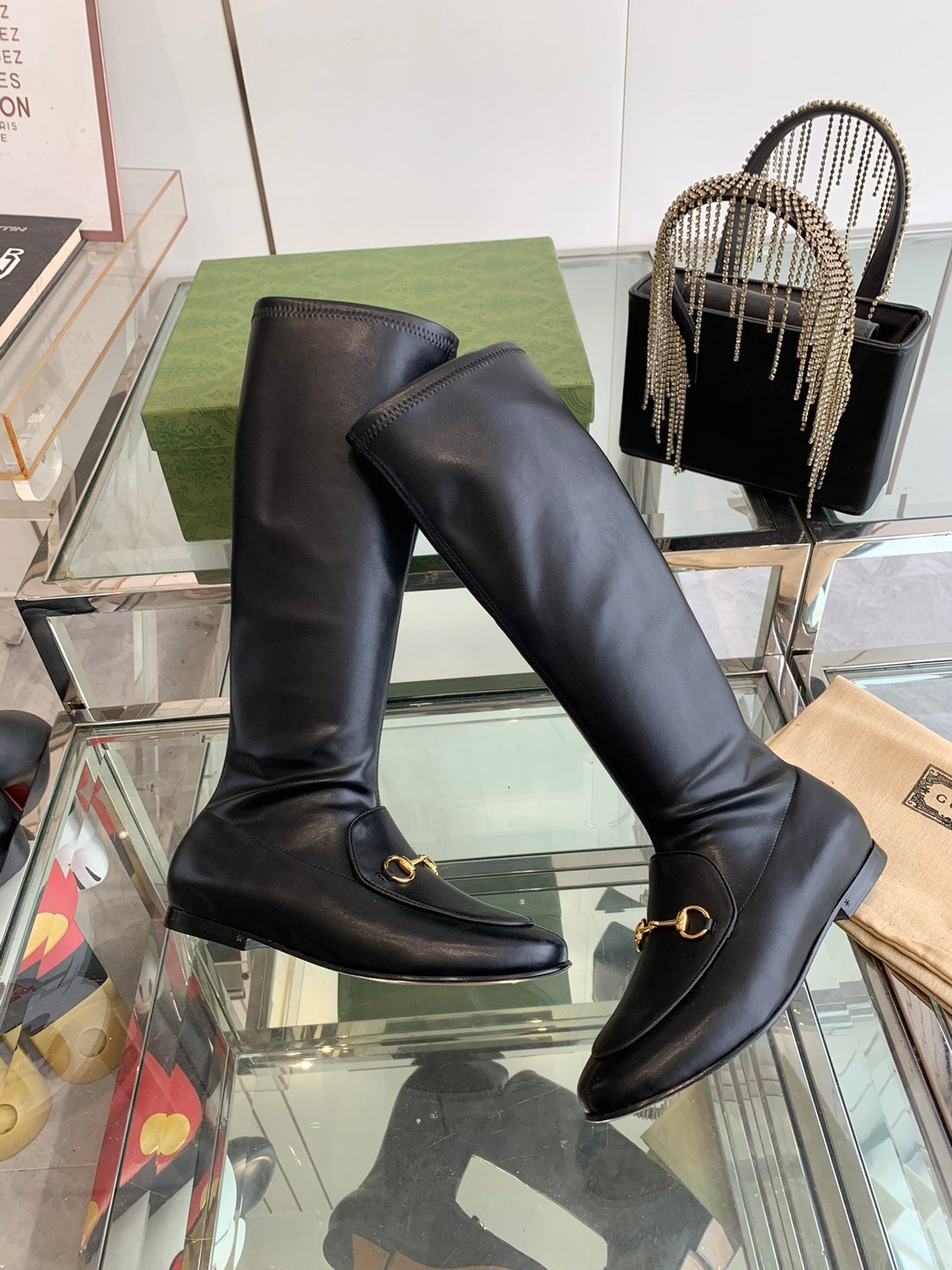 GG KNEE HIGH BOOTS WITH HORSEBIT IN BLACK CALFSKIN