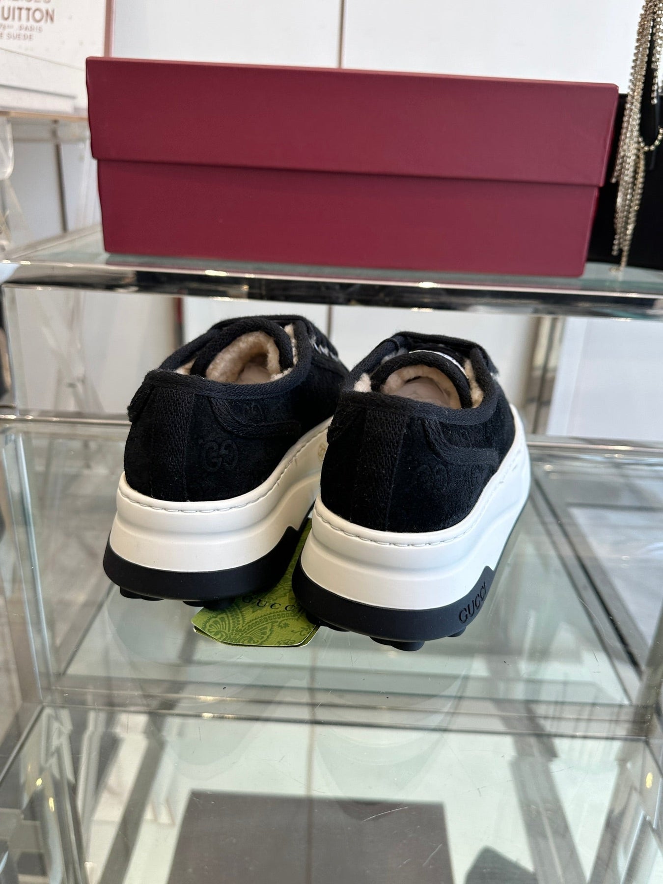 GG SNEAKER IN BLACK CANVAS WITH BEIGE FLEECE LINING