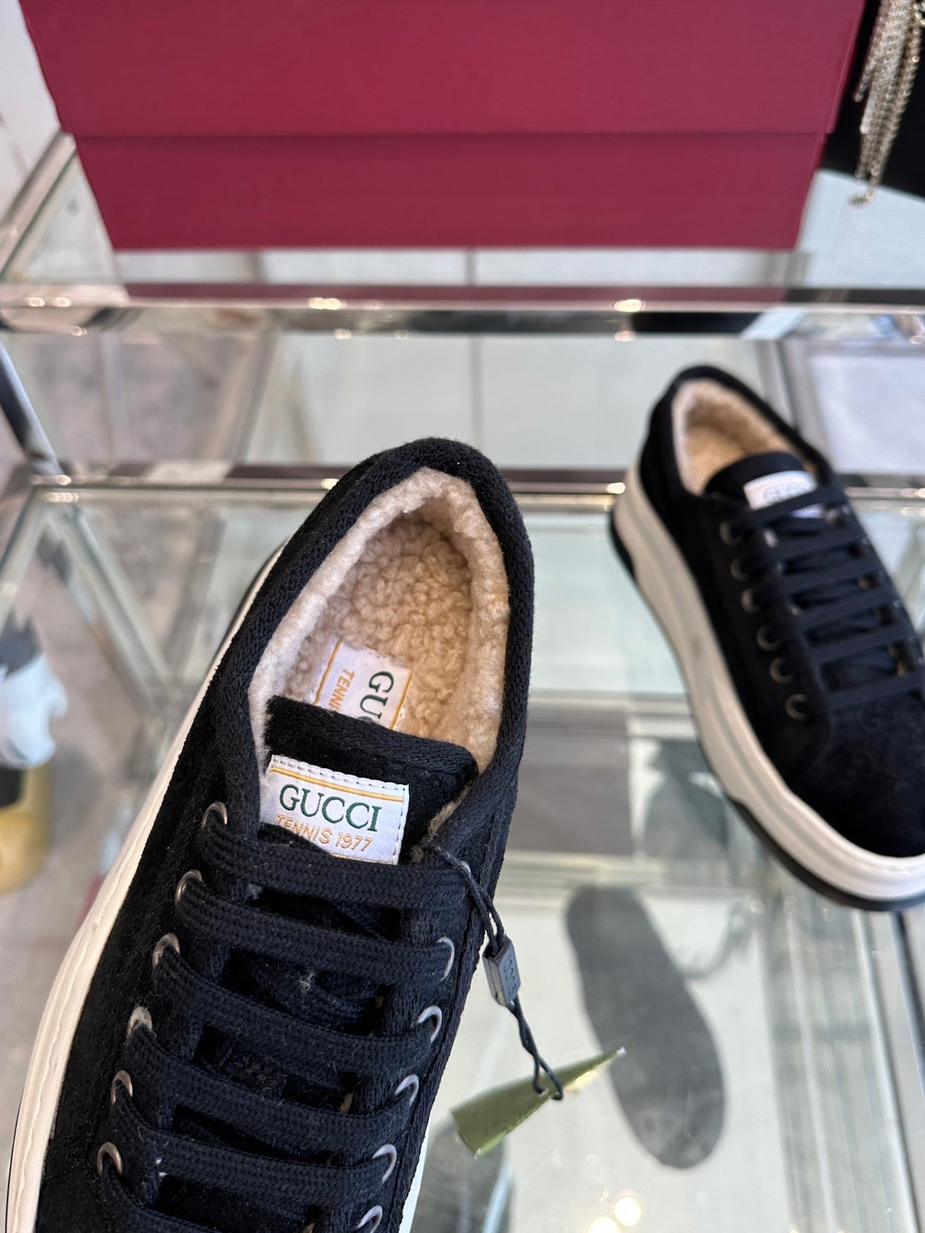 GG SNEAKER IN BLACK CANVAS WITH BEIGE FLEECE LINING