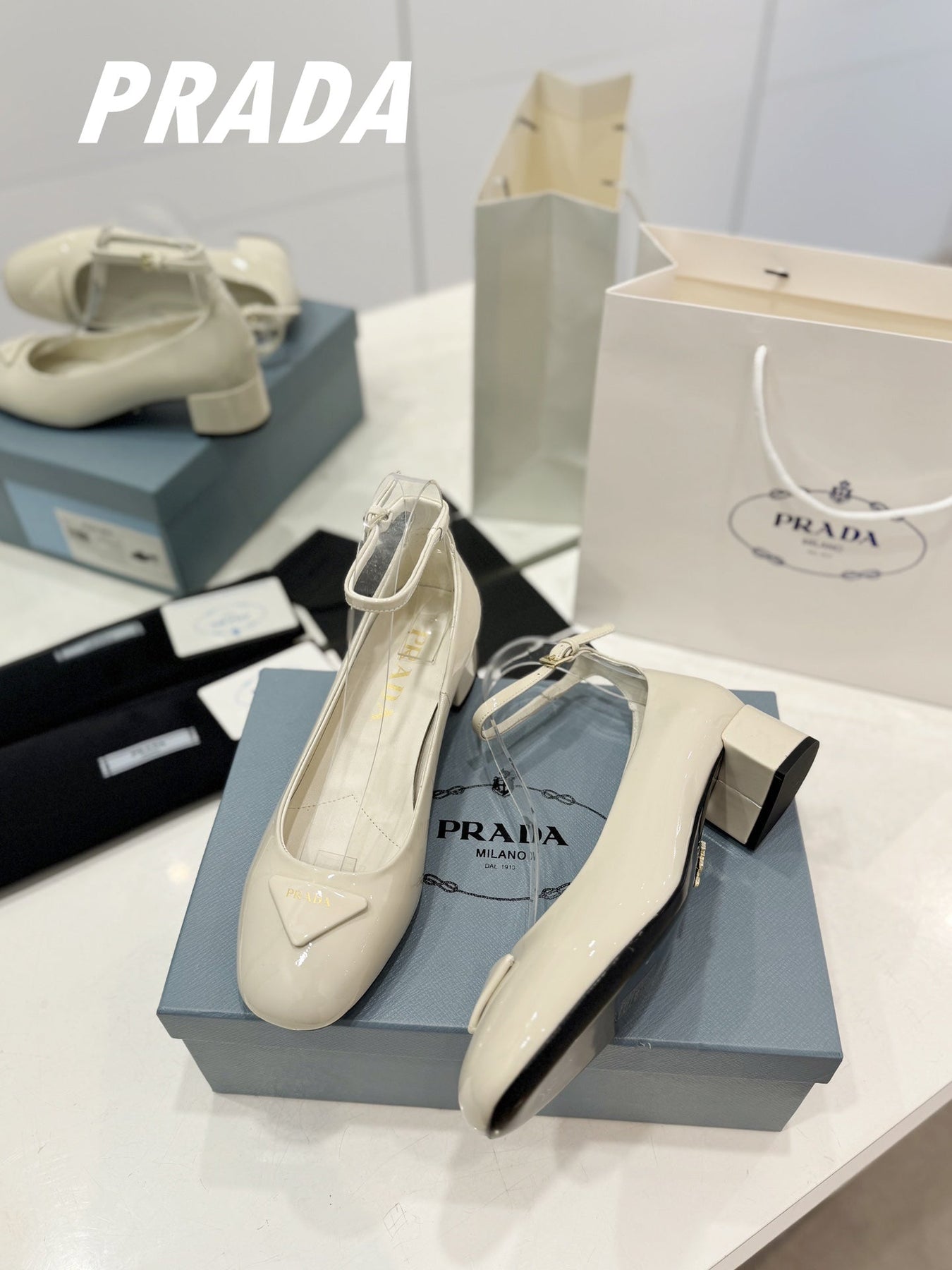 Pra Pumps 40 Square Sole White Patent Leather