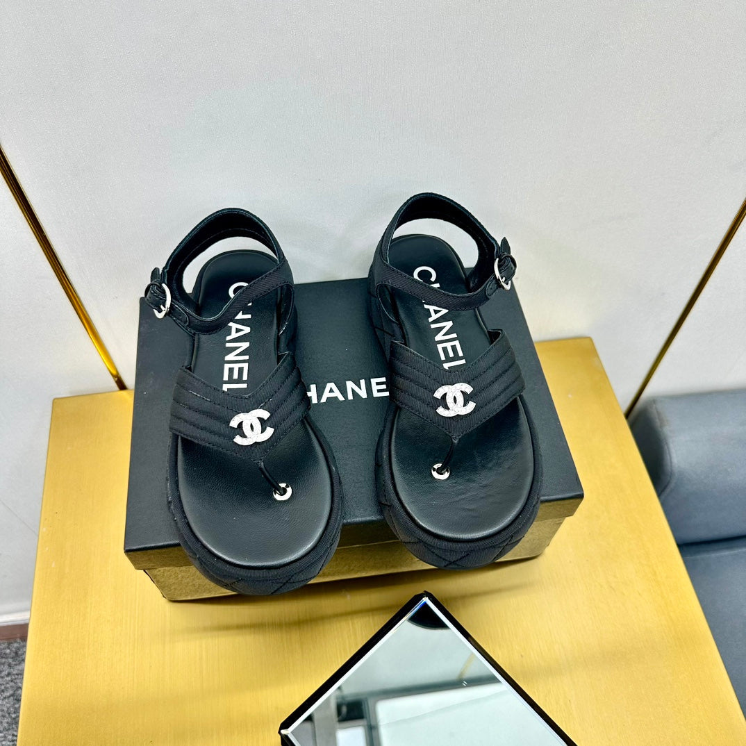 GROSGRAIN SANDAL IN BLACK FABRIC