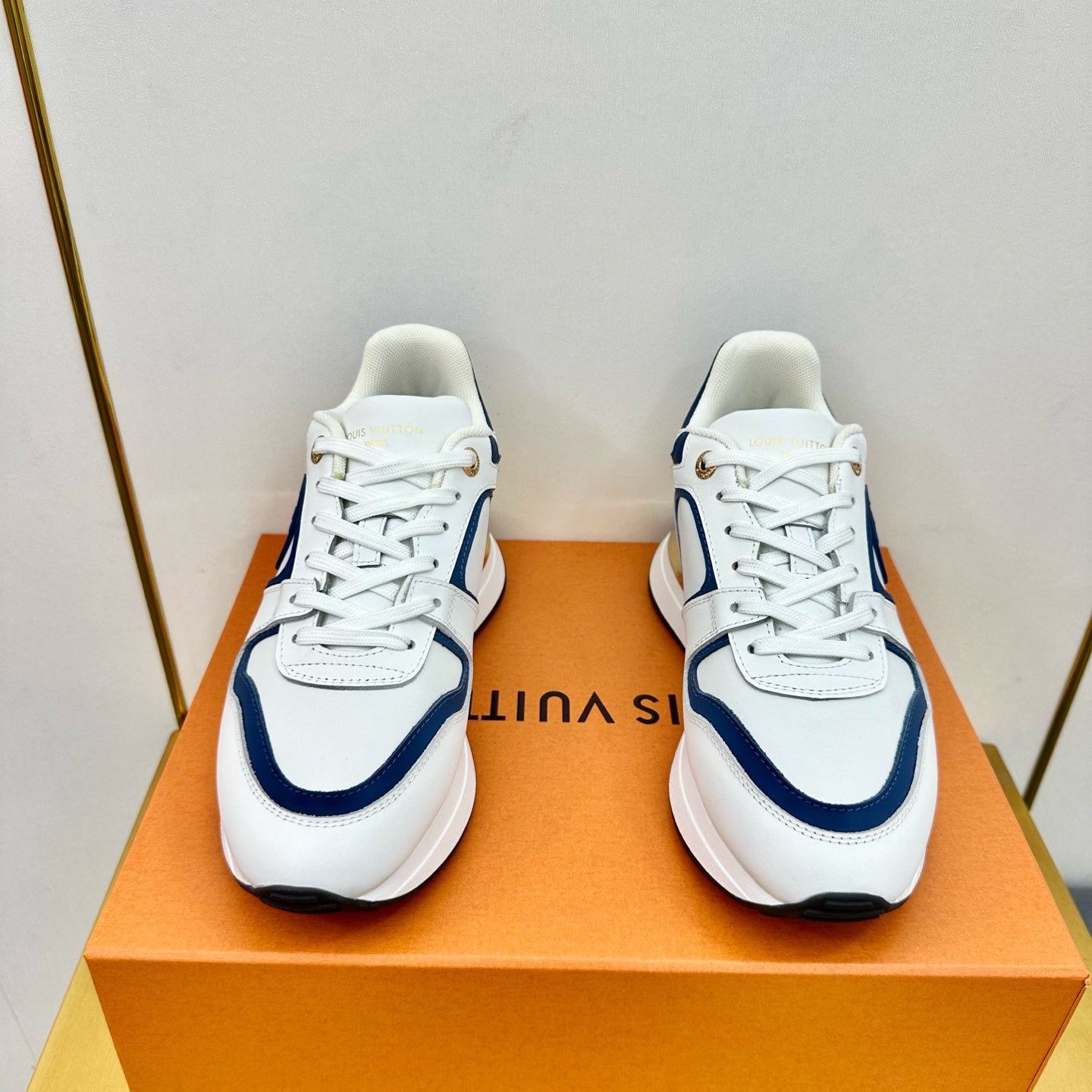 NEO RUN AWAY SNEAKER IN WHITE MIX COBALT BLUE CALFSKIN