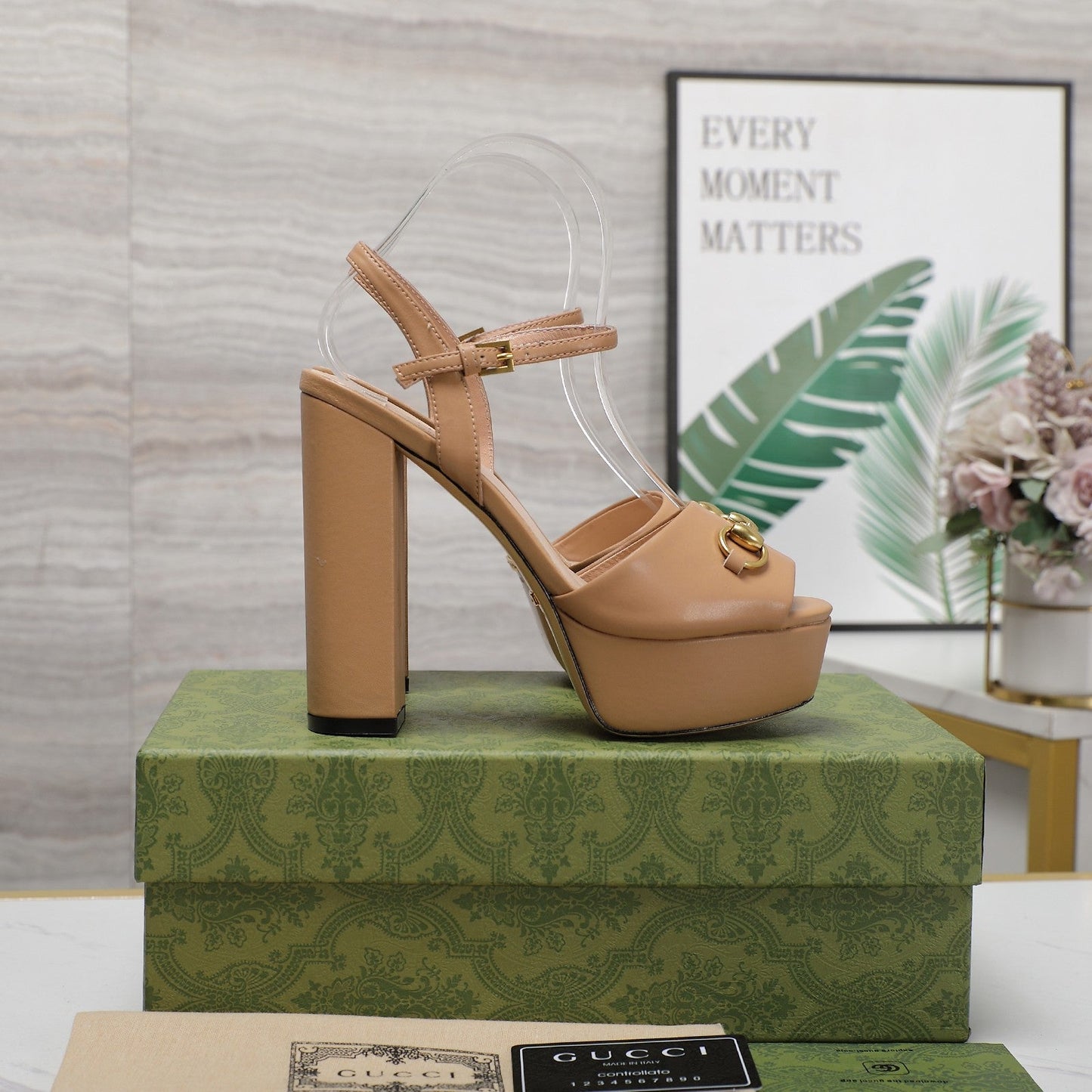 GG Sandales Cuir Noir Brown Tawny