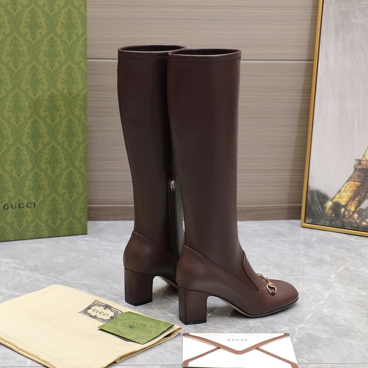 GG HORSEBIT KNEE HIGH BOOTS IN DARK BROWN SHEEPSKIN