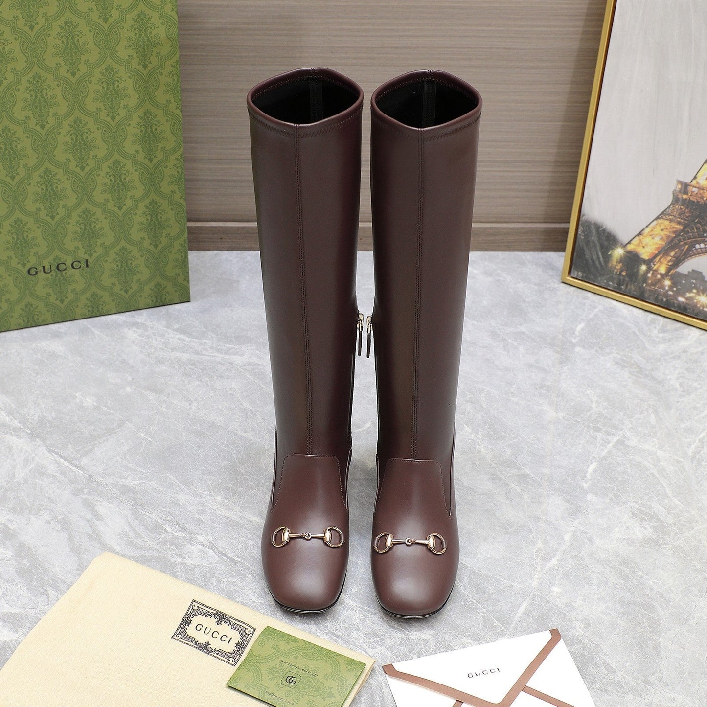 GG HORSEBIT KNEE HIGH BOOTS IN DARK BROWN SHEEPSKIN