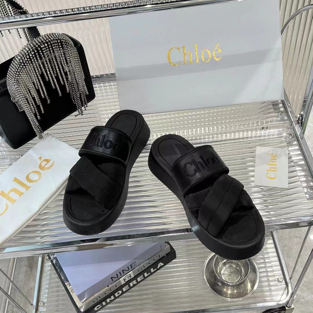 MILA FLAT SLIDES 5 CM IN BLACK CALFSKIN AND RE-NYLON
