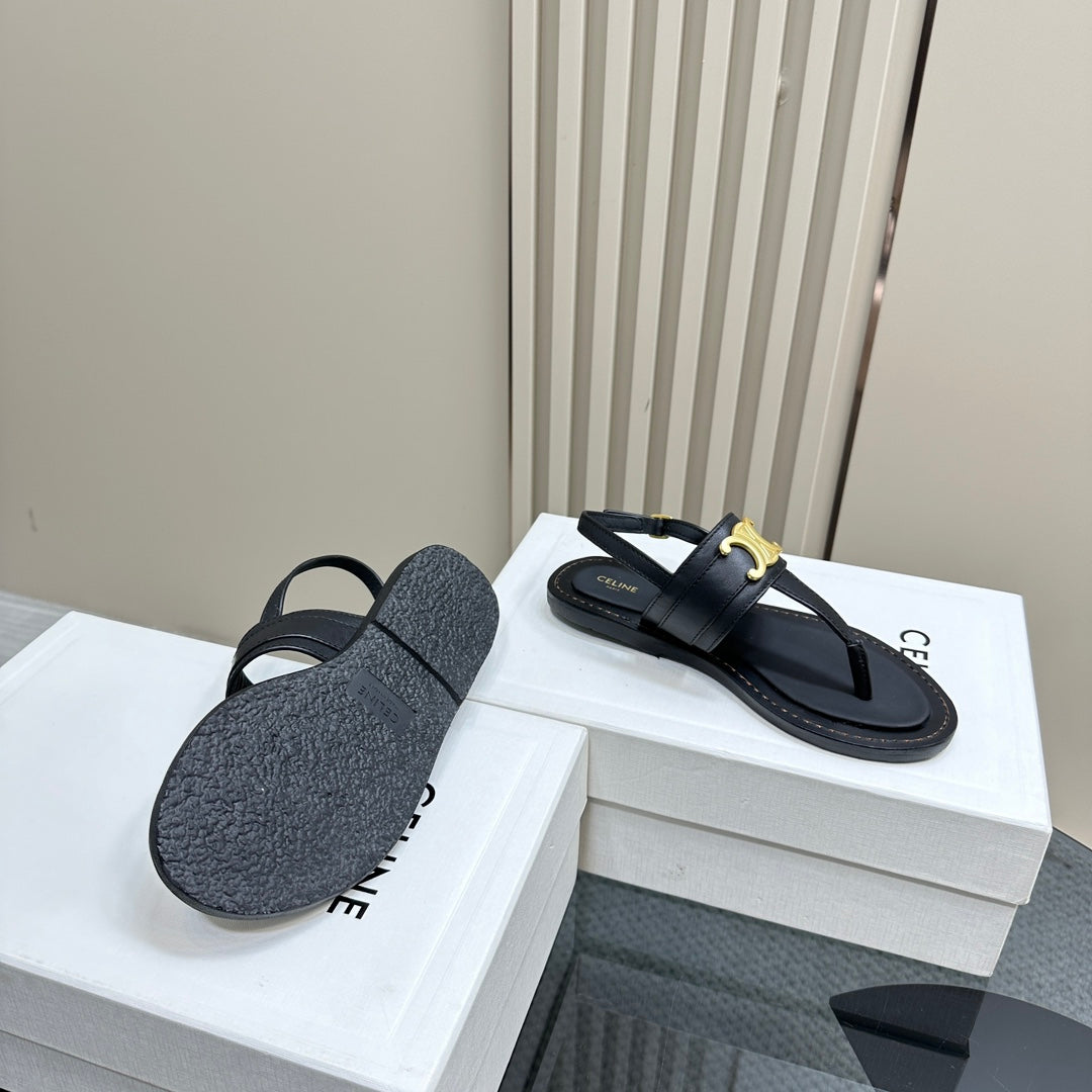 LYMPIA TRIOMPHE THONG IN CALFSKIN BLACK