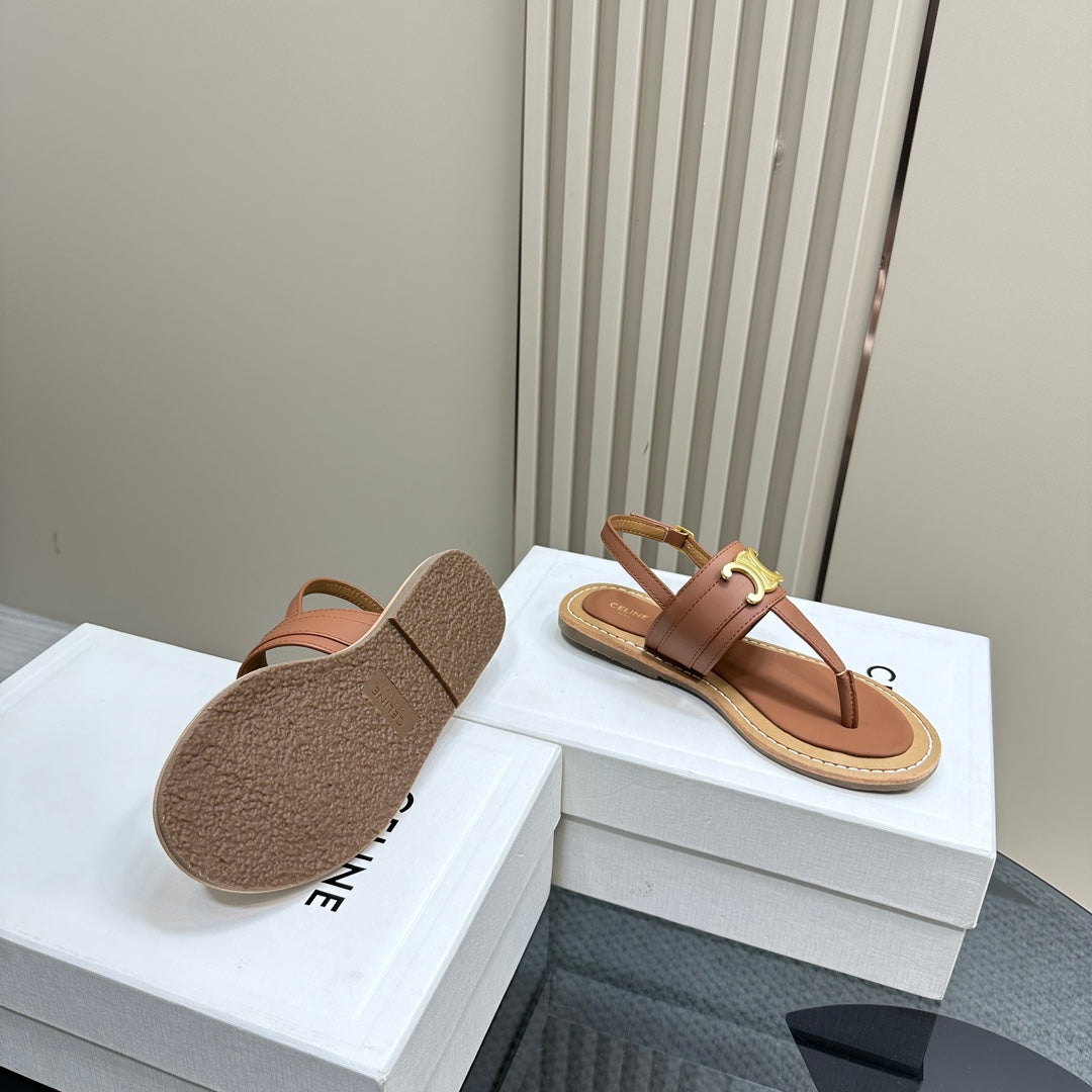 LYMPIA TRIOMPHE THONG IN CALFSKIN TAN