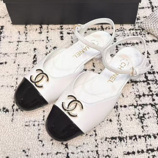 FLAT SLINGBACKS IN WHITE MIX BLACK CALFSKIN
