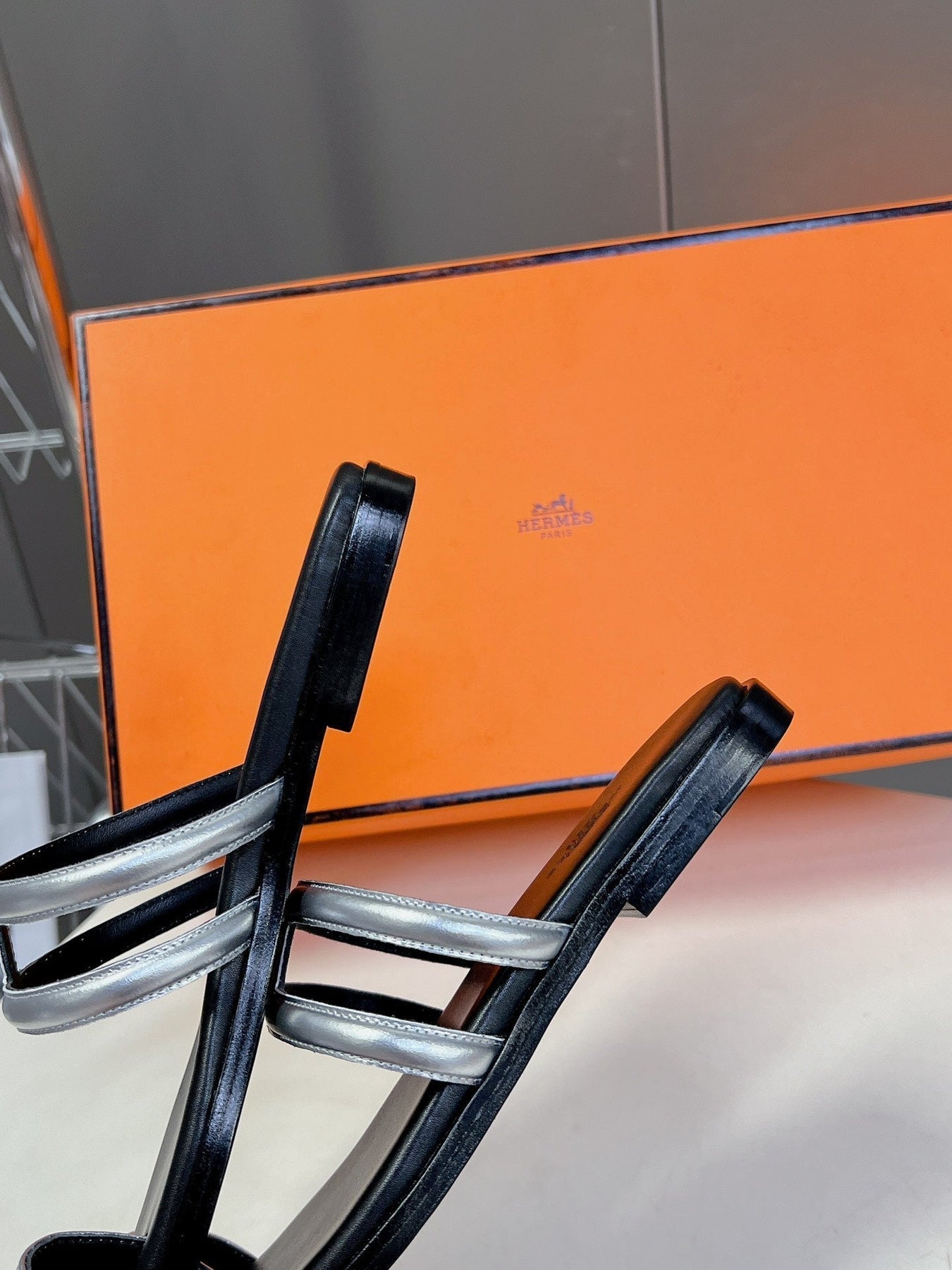 Georgia Sandals Silver Black Calfskin