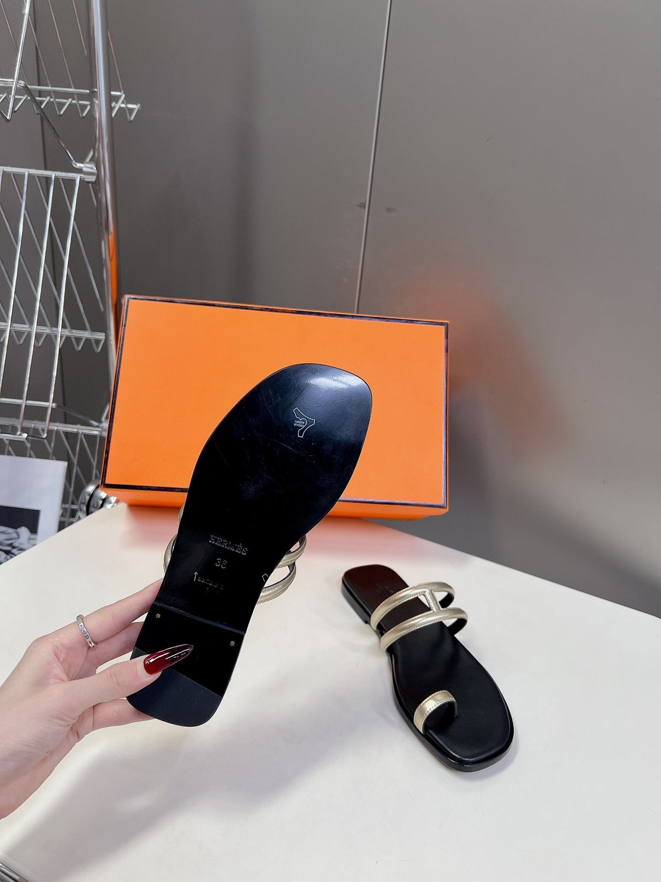 Georgia Sandals Gold Black Calfskin