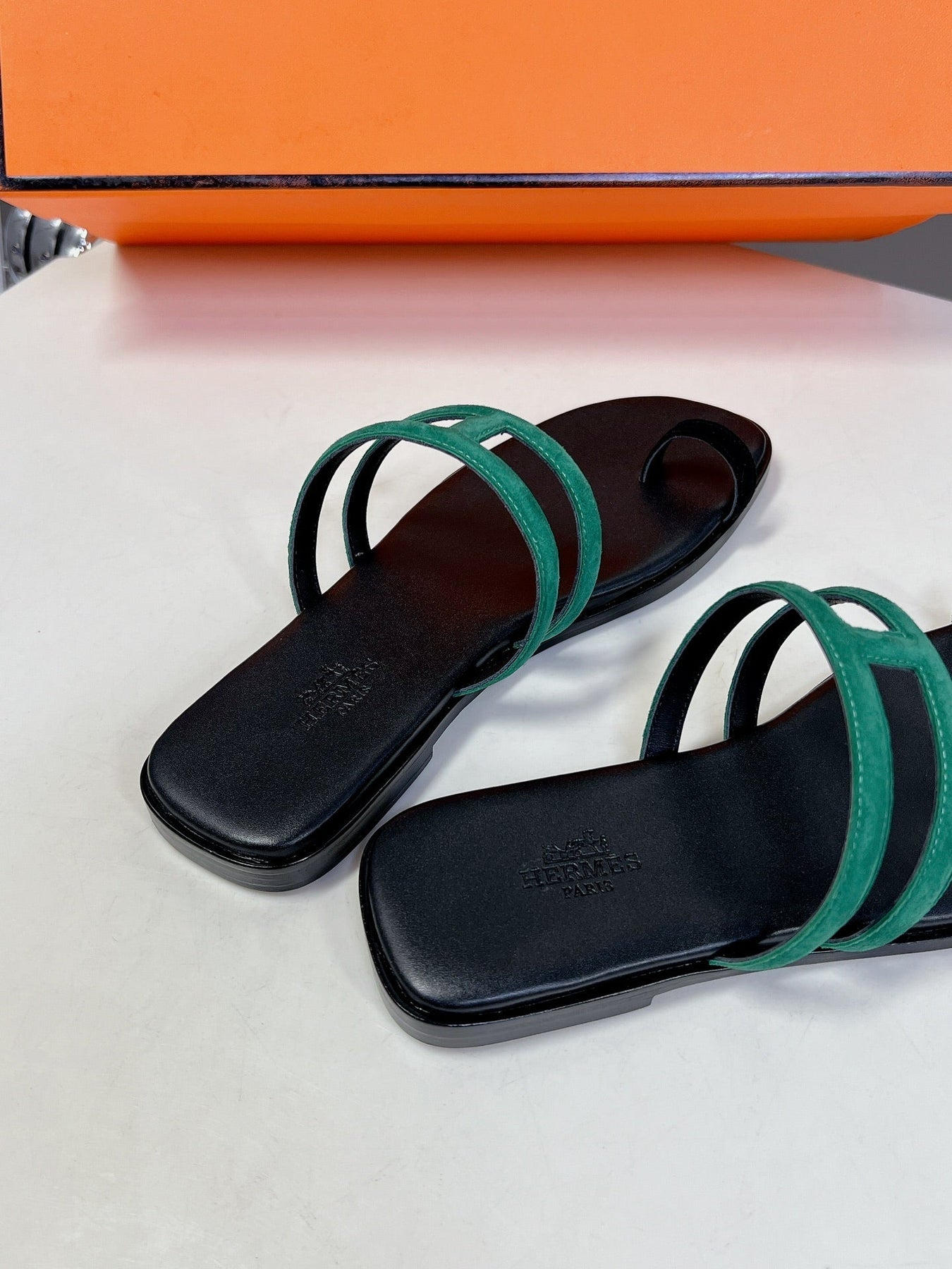 Georgia Sandals Teal Suede Black Calfskin