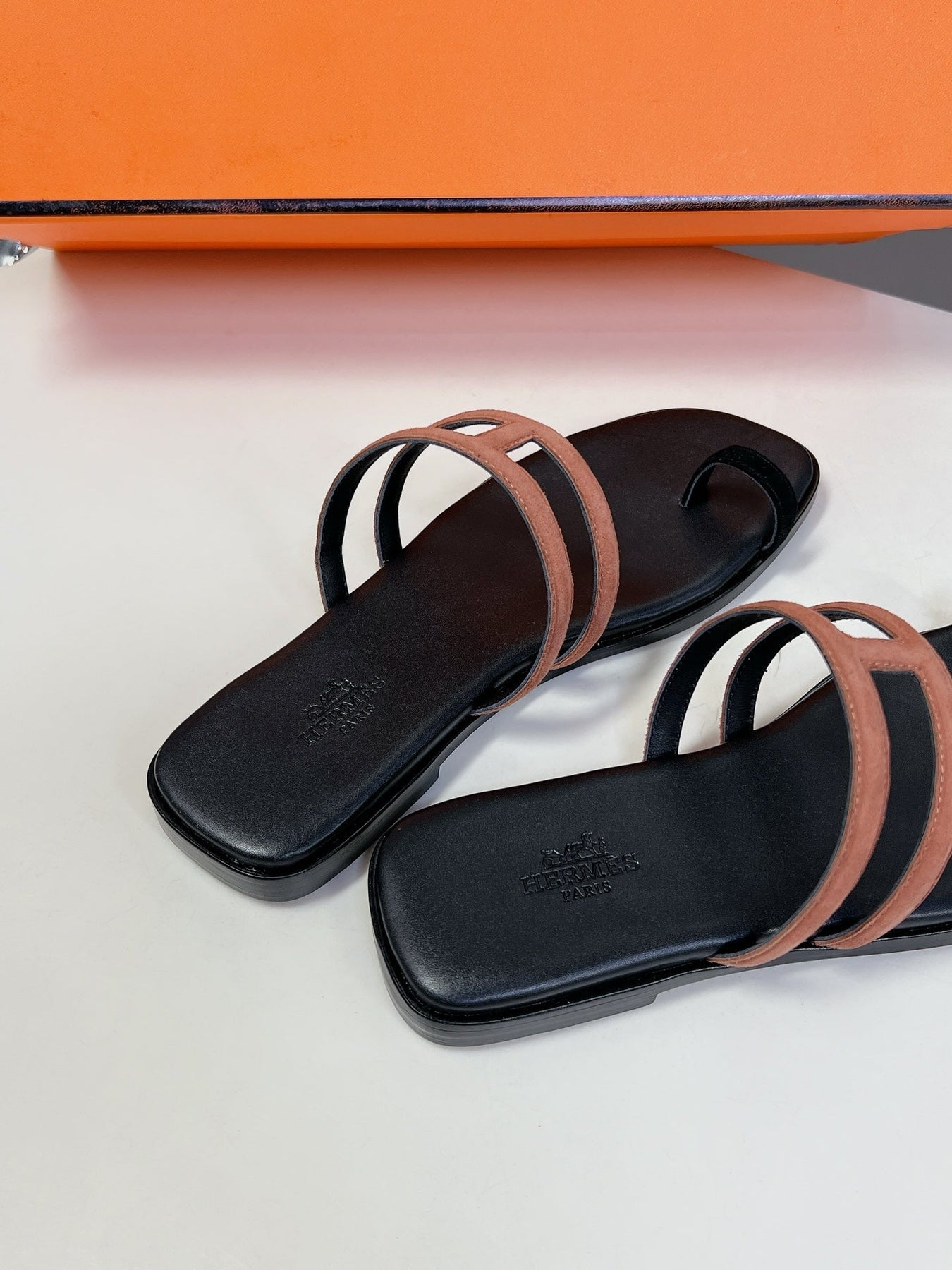 Georgia Sandals Peach Suede Black Calfskin