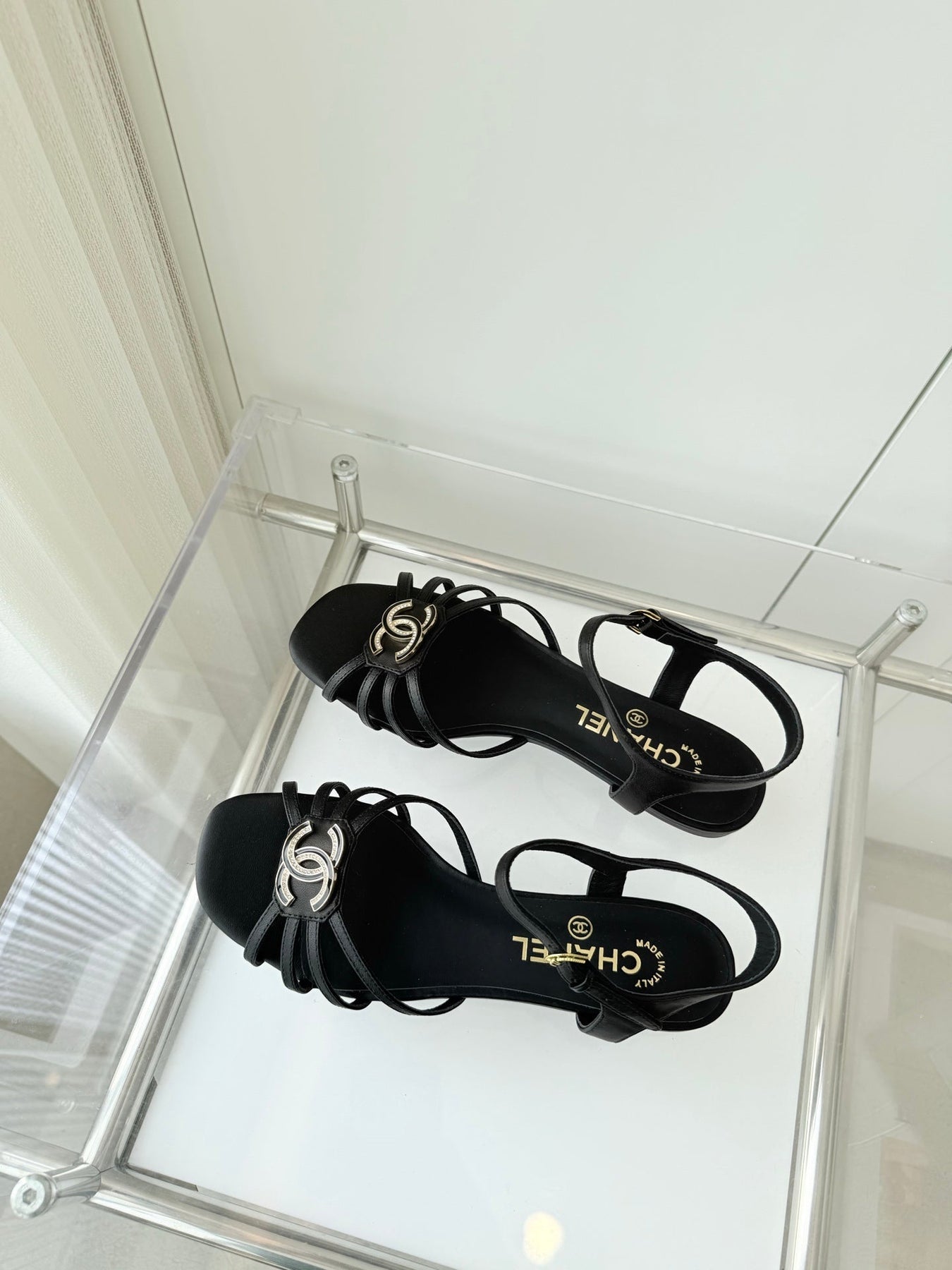FLAT SANDALS 1 CM IN BLACK LAMBSKIN