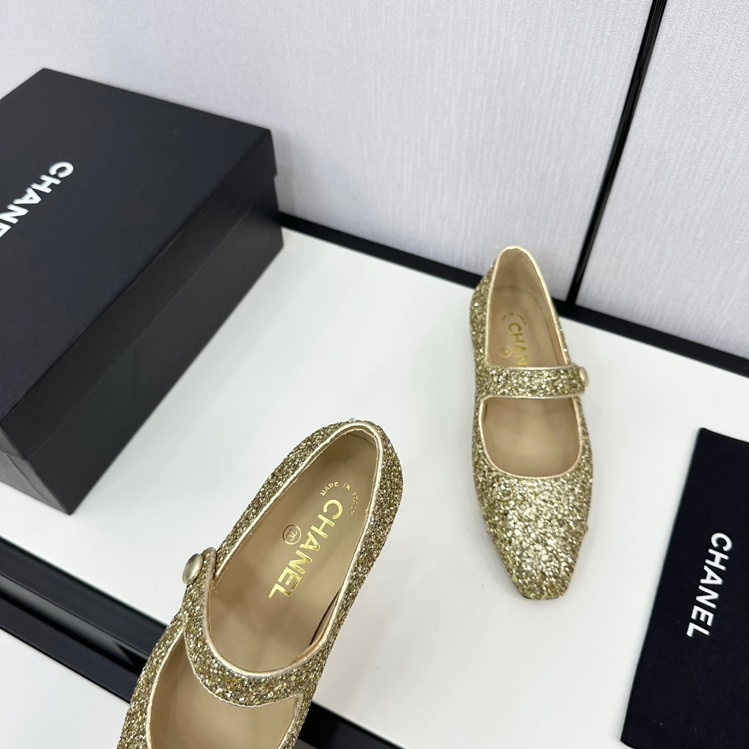 MARY JANE GLITTER GOLDEN CALFSKIN