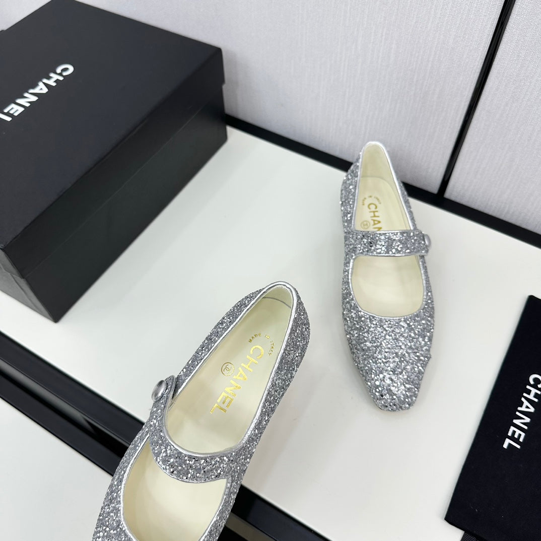 MARY JANE GLITTER SILVER CALFSKIN